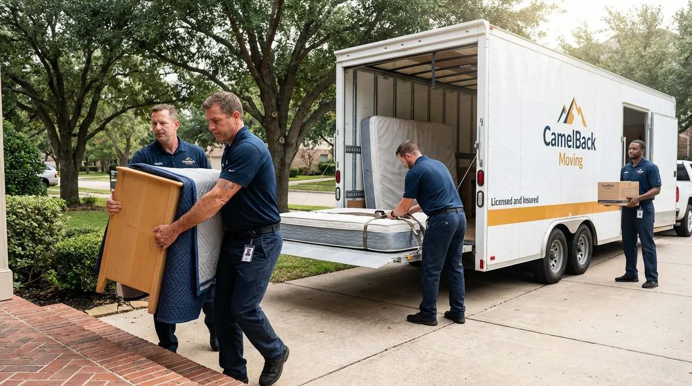 Crew loading residential truck for cross-state move from Anniston, AL