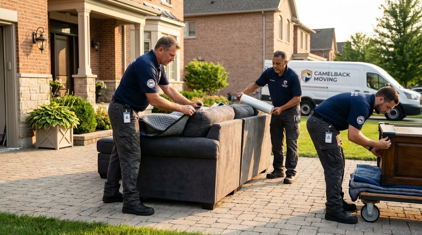 Large estate moving crew wrapping furniture in Anniston, AL